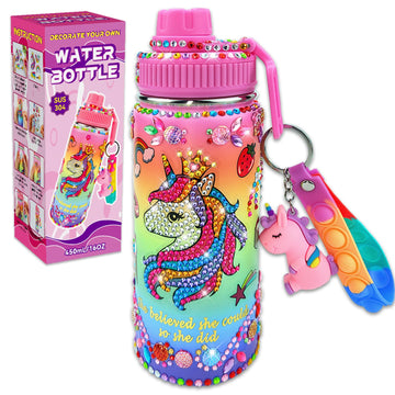 7July Decorate Your Own Water Bottle Kits For Girls Age 4-6-8-10 (Stainless Steel),Unicorn Themed Painting Crafts,Fun Arts And C