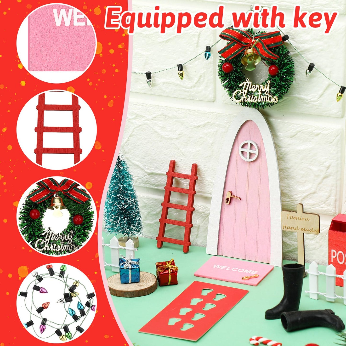 Hungdao 20 Pcs Christmas Elf Fairy Doors Decor Arched Door Fairy Doors Tooth Tiny Xmas Decor Wooden Tiny Miniature For Child (Pink)