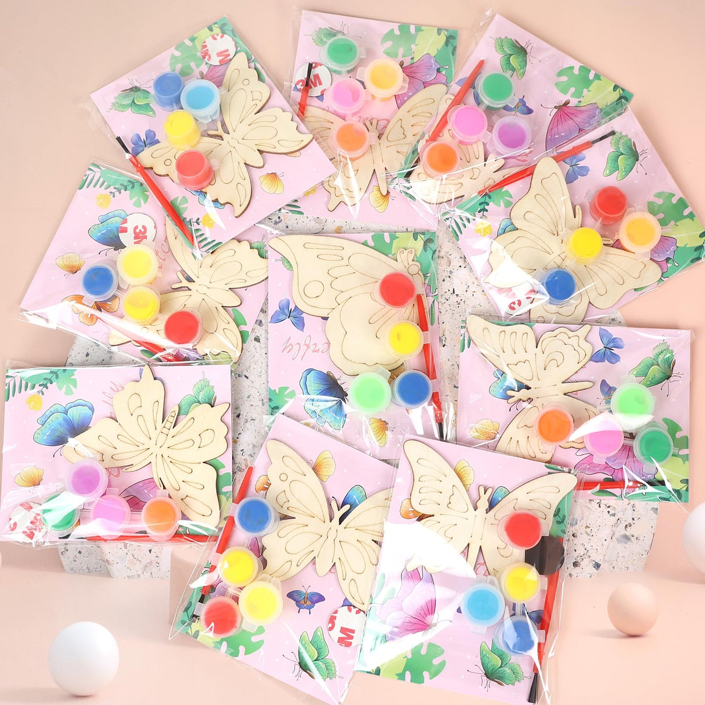 LARDUX Butterfly Party Favors, 24PCS DIY Wooden Arts & Crafts Painting Kit for Kid, Glow in The Dark Party Favors Family Crafts 
