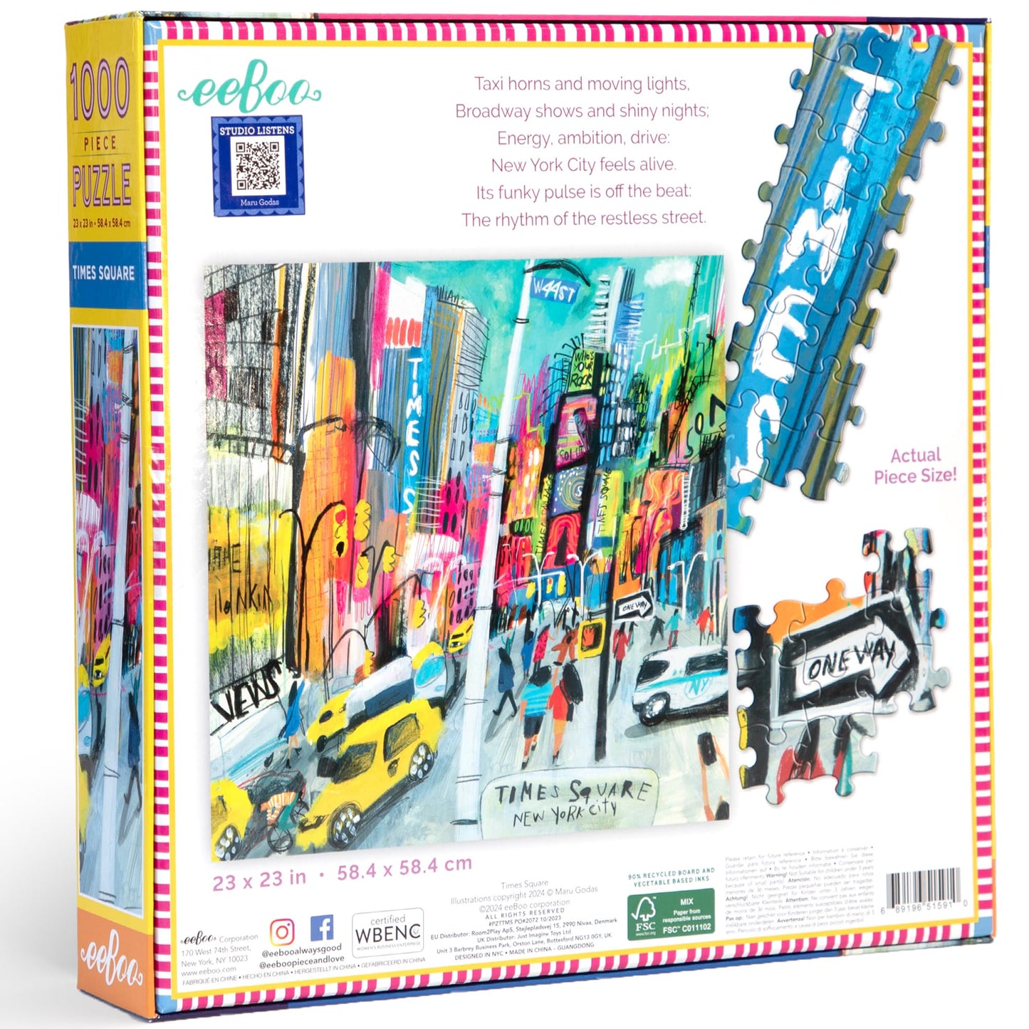 eeBoo 1000 Piece Puzzle - Times Square Jigsaw, 23x23 inches, Glossy Cardboard, Multicolor, Model PZTTMS