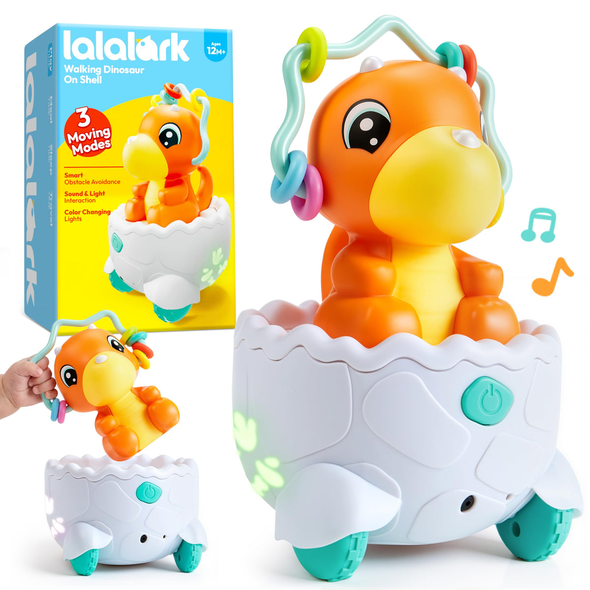 lalalark JOVA 2in1 Dinosaur Crawling Baby Toys, Moving Musical Tummy Time Toys with Obstacle Avoidance, Educational Learning T