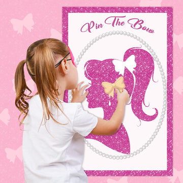 Pink Birthday Party Decorations Girls Princess Party Games Pin The Bow Tie On The Princess With 40 Pcs Bow Tie Stickers, Large Princess Poster For Girls Women Pink Birthday Carnival Party Supplies