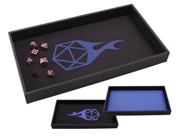 Forged Dice Co. Dice Tray 14' - Double Sided And Removable Neoprene Rolling Dice Mat - For Any Dice Or Board Game, Tabletop Rpgs Like D&D Pathfinder Roleplaying Game Black Tray W/Gray D20 Icon Mat