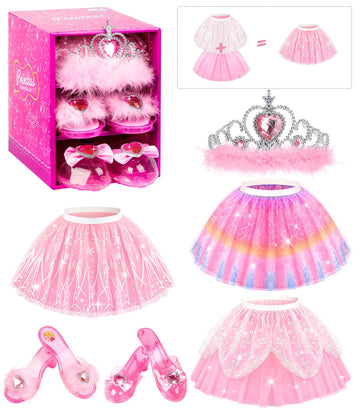 Jeowoqao Dress Up Shoes Princess Dresses For Girls, Little Girls Princess Dress Up Clothes Set 1Pc Tutu Skirt With 3Ps Skirt Vei