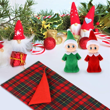 Skylety 2 Pieces Christmas Elf Dolls Baby Twins Red Green And 1 Pieces Christmas Elf Doll Sleeping Bag Red Plaid And 1 Pieces Elf Doll Bathrobe White Xmas Accessories For Elf Dolls