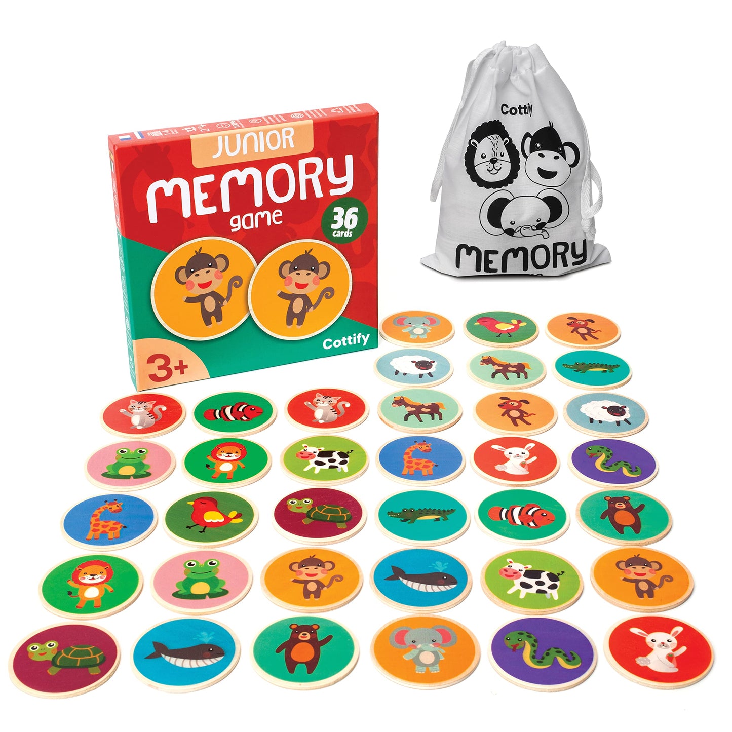 Montessori-Inspired Wooden Matching Game For Toddlers 2-4 Years - Durable, Scratch-Resistant 36 Card Set, Includes Carry Bag - M