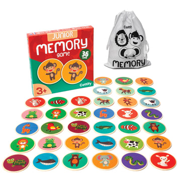 Montessori-Inspired Wooden Matching Game For Toddlers 2-4 Years - Durable, Scratch-Resistant 36 Card Set, Includes Carry Bag - M