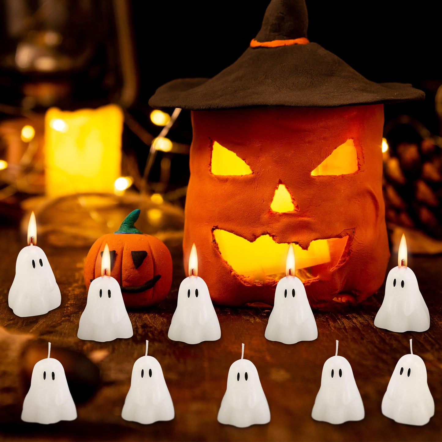 EBaokuup 20 PCS 2 X 1.6 Halloween Ghost Candles, Ghost Shaped Decor Candles, Fun Face Spooky Burning Candle for Halloween Pa