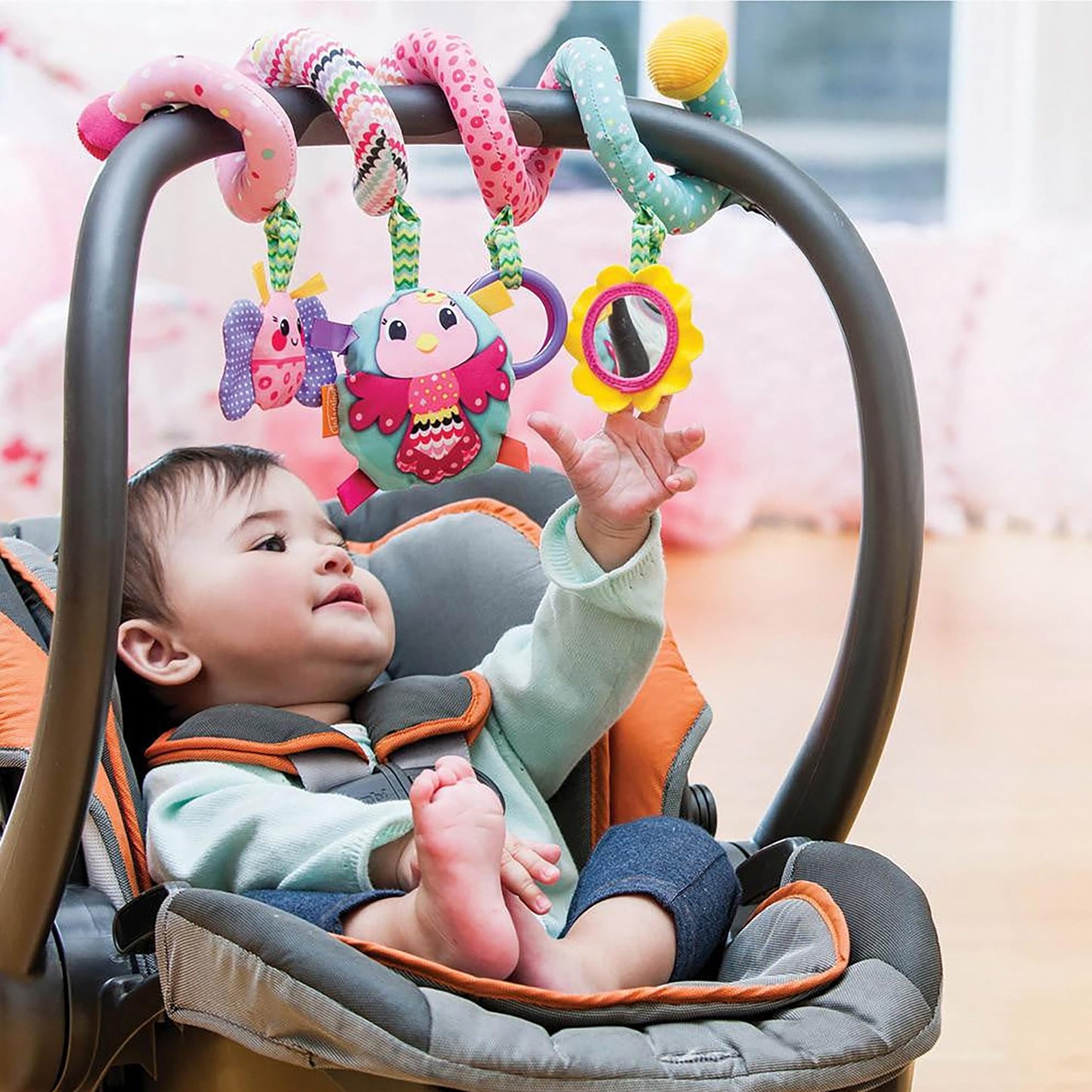 Infantino Stretch & Spiral Activity Toy - Textured Play Activity Toy For Sensory Exploration And Engagement, Ages 0 And Up, Pink Farm, 1 Count (Pack Of 1)