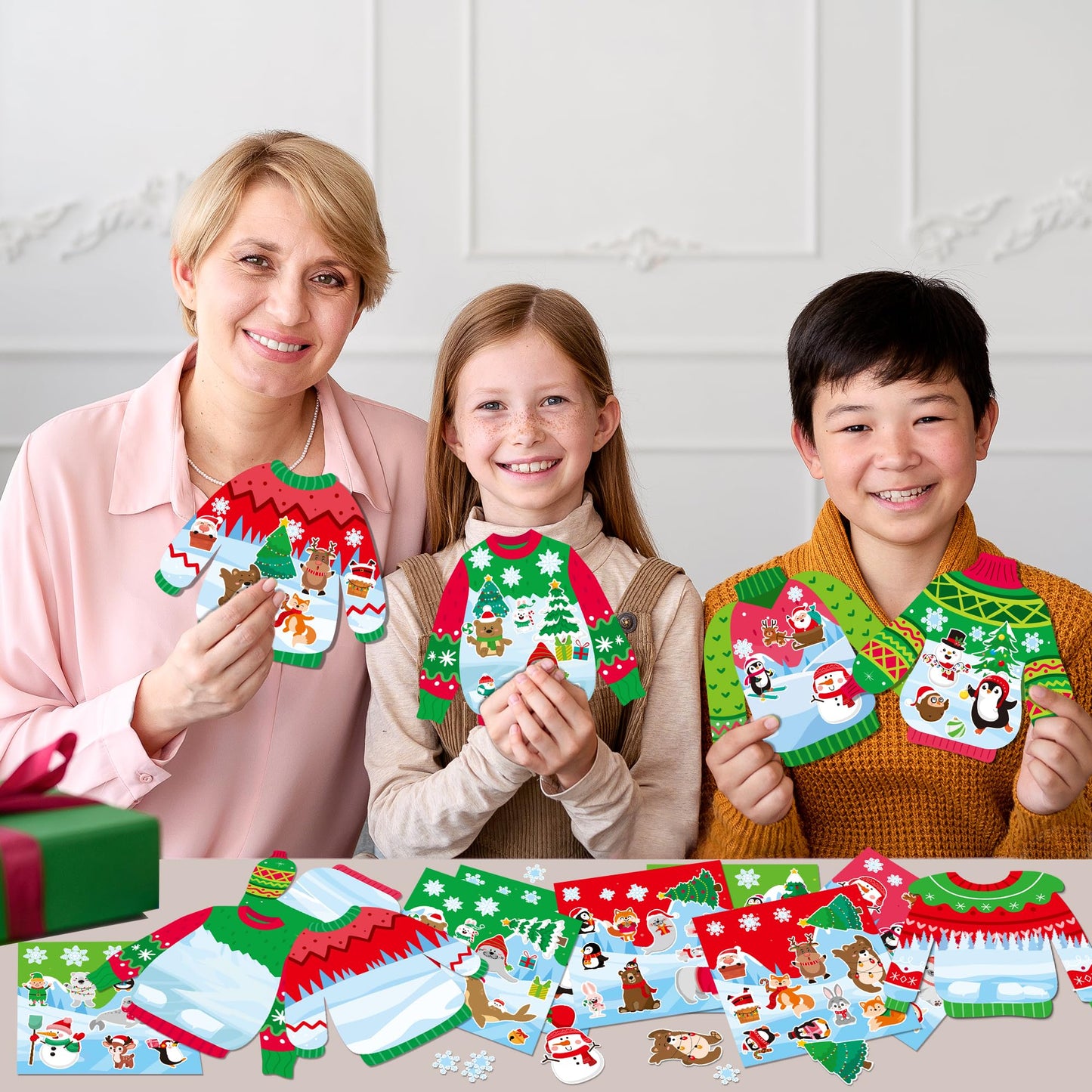 CY2SIDE 12 Set Christmas Ugly Sweater Scene Sticker for Kids Make a Winter Sweater Scene with Penguin Sticker Make Your Own Chri