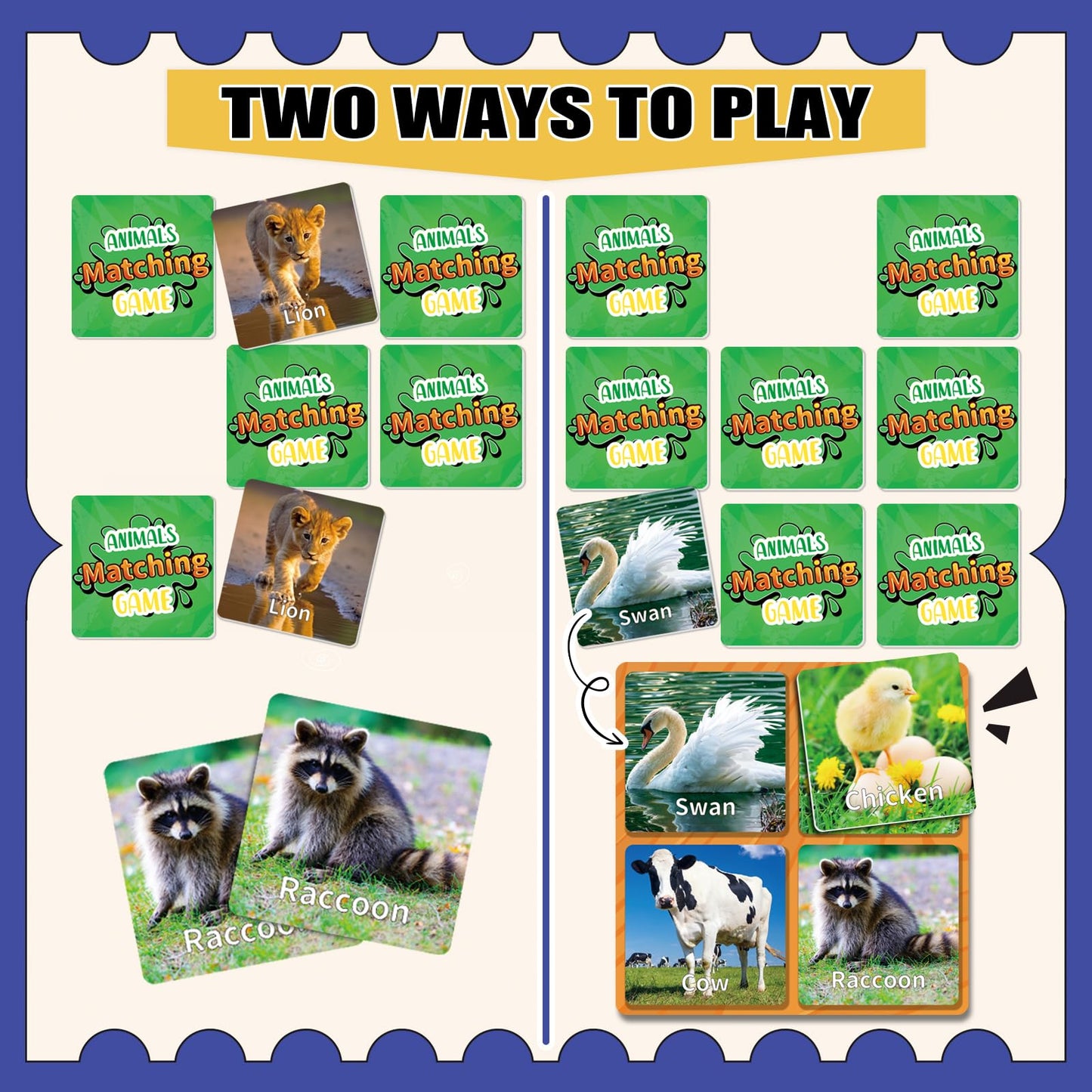 Ytsqler Animal Matching Game For Kids 100Pcs Memory Card Game For Toddlers Preschool Learning Activities Memory Matching Cards Boys Girls Family Board Game