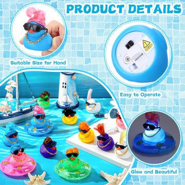 Hydren 24 Pcs Light Up Rubber Ducks Bulk Small Cute Ducks Operation Christmas Bath With Wig Up Funny Shower Ducks For Boys Girls