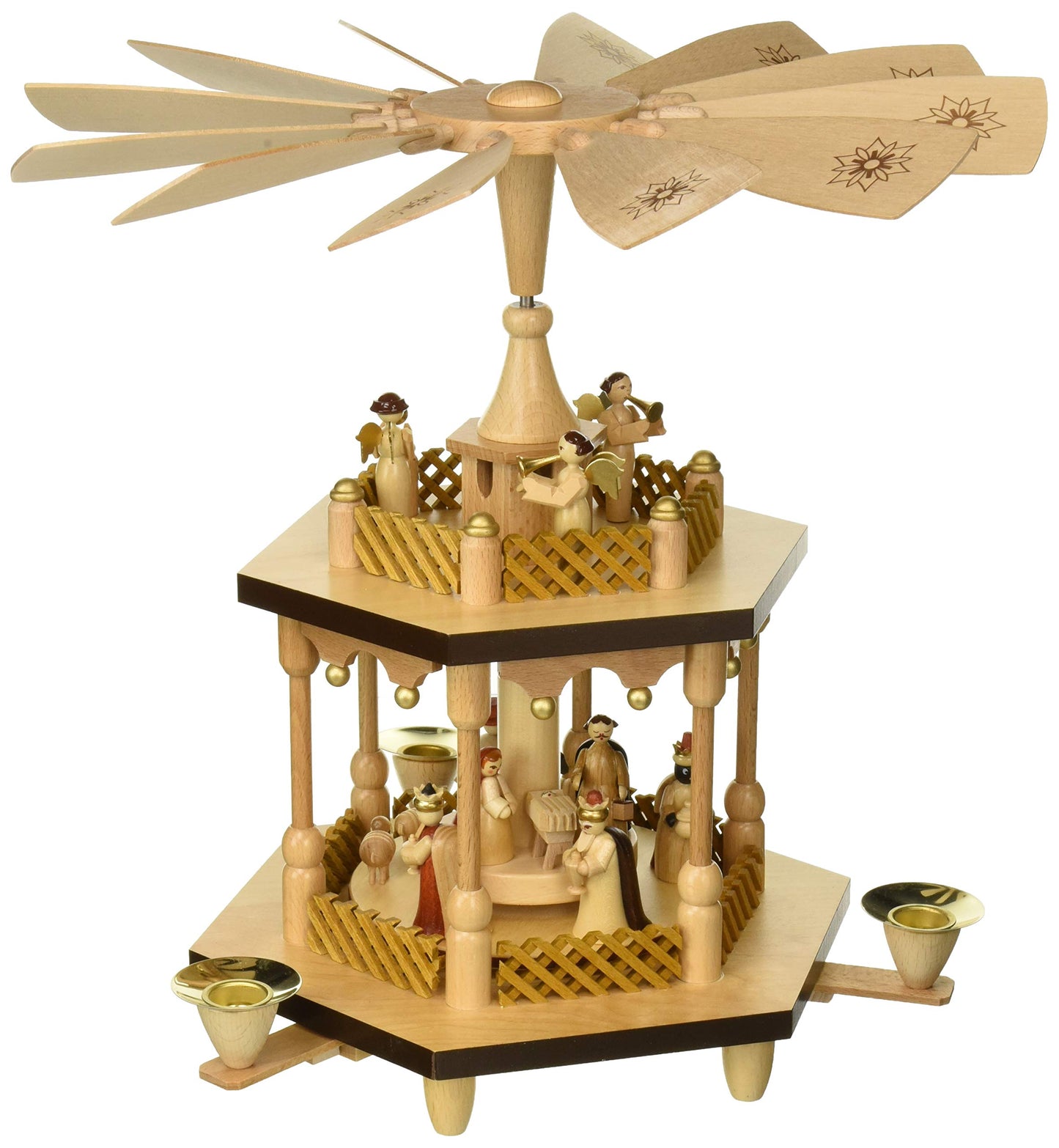 Alexander Taron 1371 Richard Glaesser Pyramid-2 Tiers Nativity Scene and Angel Musicians-12.5 H W x 12.5, Brown