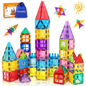 Feoxialy Magnetic Tiles for Kids Ages 3-5 4-8 STEM Educational Gifts Toys for 3 4 5 6 7+ Year Old Boys Girls Magnet Building Blo