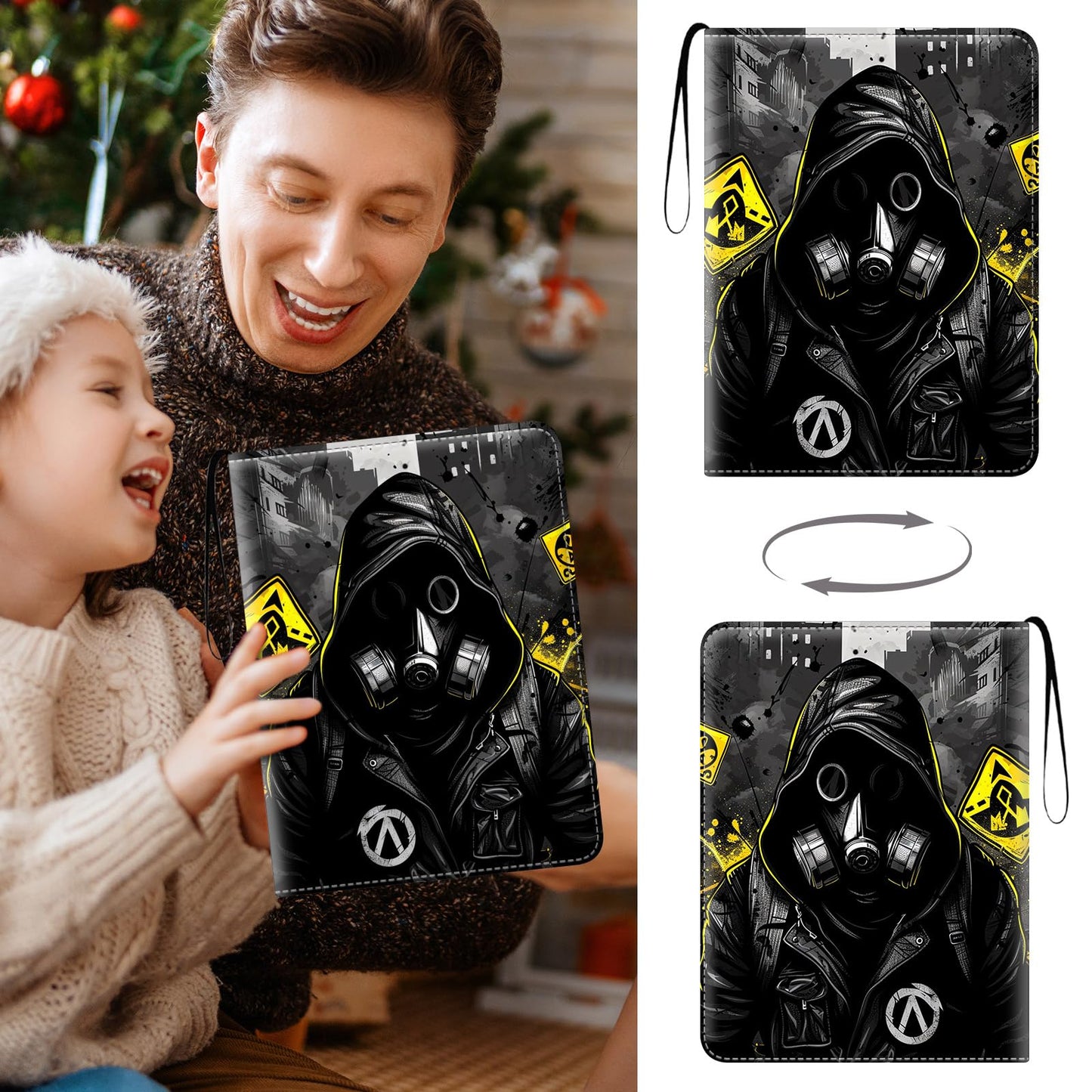 Leather Trading Card Binder 9 Pocket  900 Pockets Card Holder with 50 Removable Card Sleeves  Waterproof 3-Ring Zipper for Sports Fans for MTG  TCG  Trading Cards  A Black Hooded Man