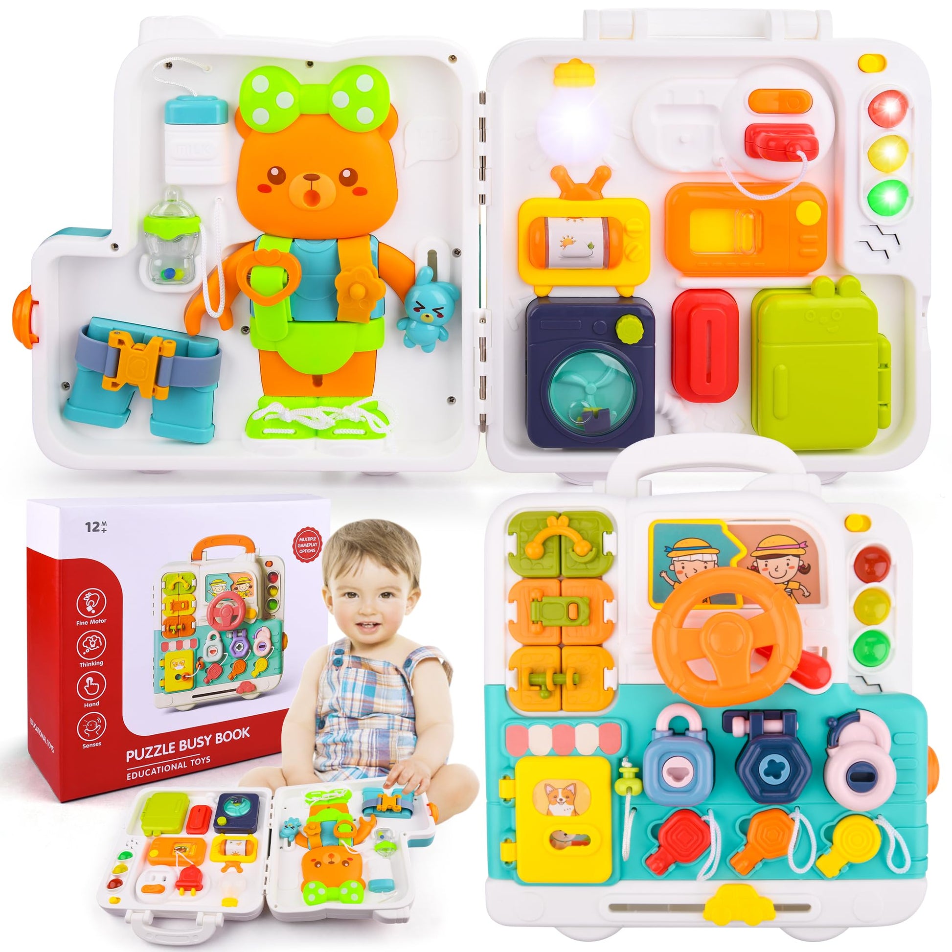 Toddler Toys Age 1-2, Musical Montessori Busy Board, Early Educational Toys For 1-2 Year Old, Motor Skills Developmental Toy, To