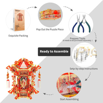 Piececool 3D Puzzles For Adults, Palace Lantern Diy 3D Metal Models Kit,Chinese Traditional Culture 3D Models Puzzle Fidget Toys Hobbies For Men, Great Christmas Birthday Gifts-257 Pcs