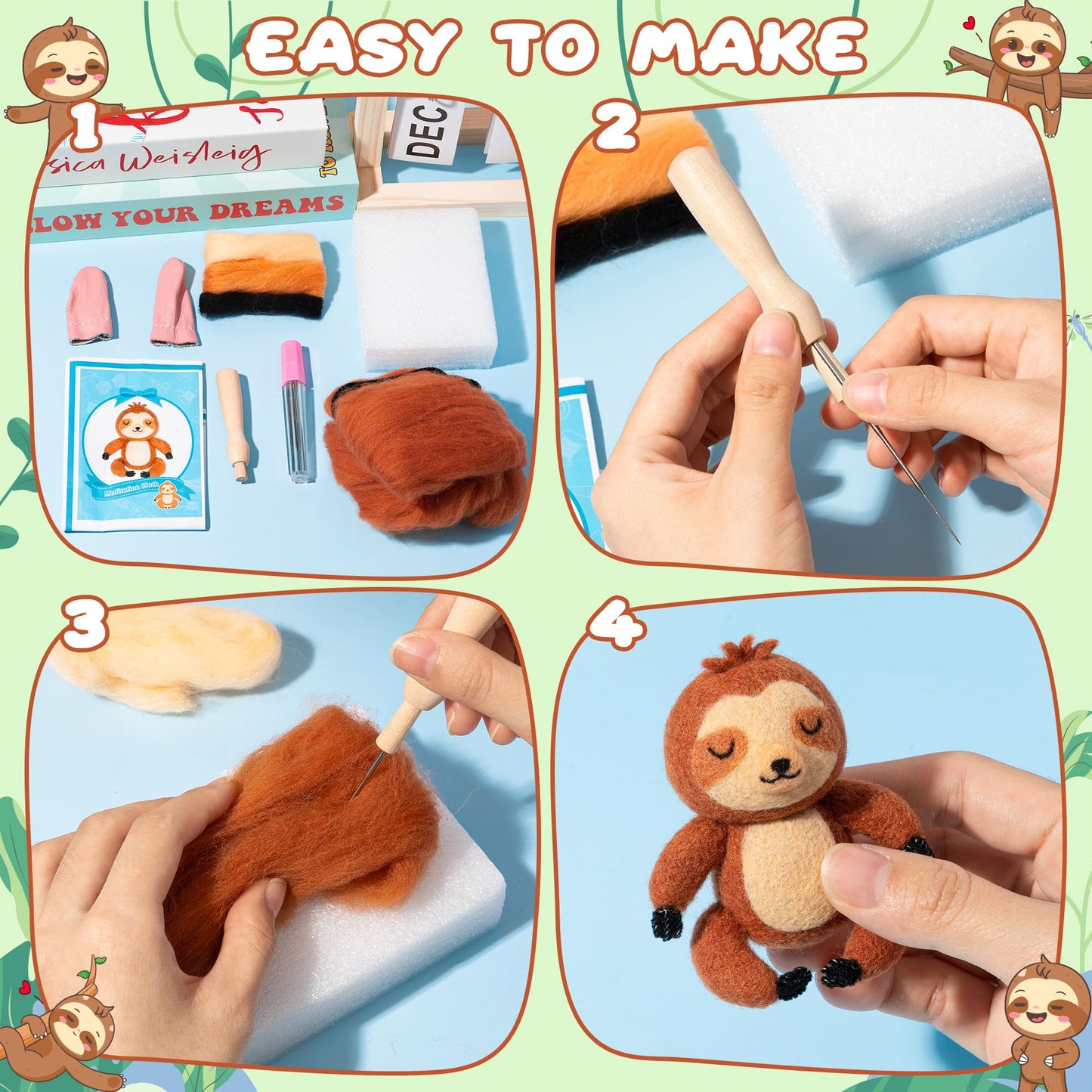 WATINC Needle Felting Starter Kit - Cute Doll Wool Felt Needle Felting Tools Foam Pad, DIY Home Decoration Needle Felting Craft