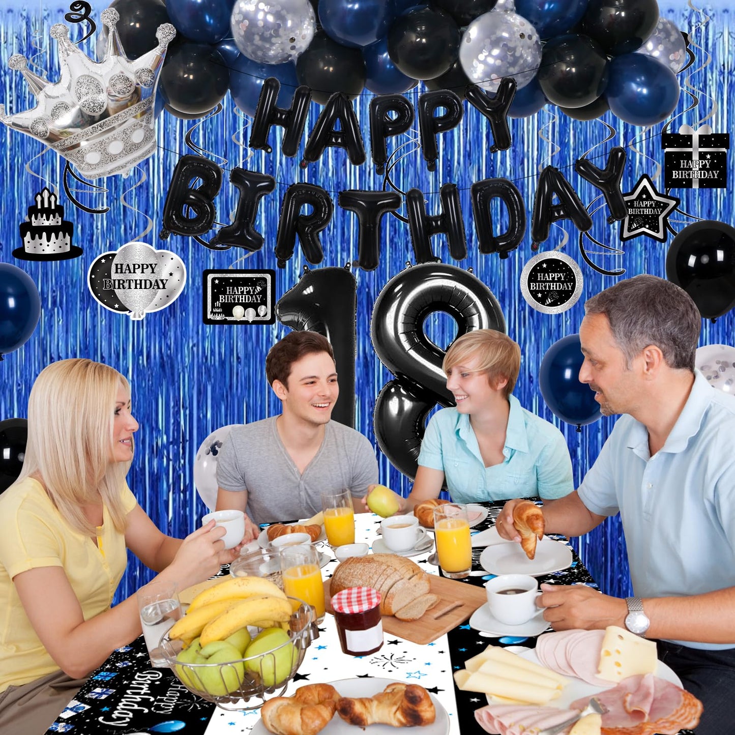 18Th Birthday Decorations For Boys, 73Pcs Blue Black Happy 18Th Birthday Decorations For Girls, 18 Years Old Birthday Balloons B