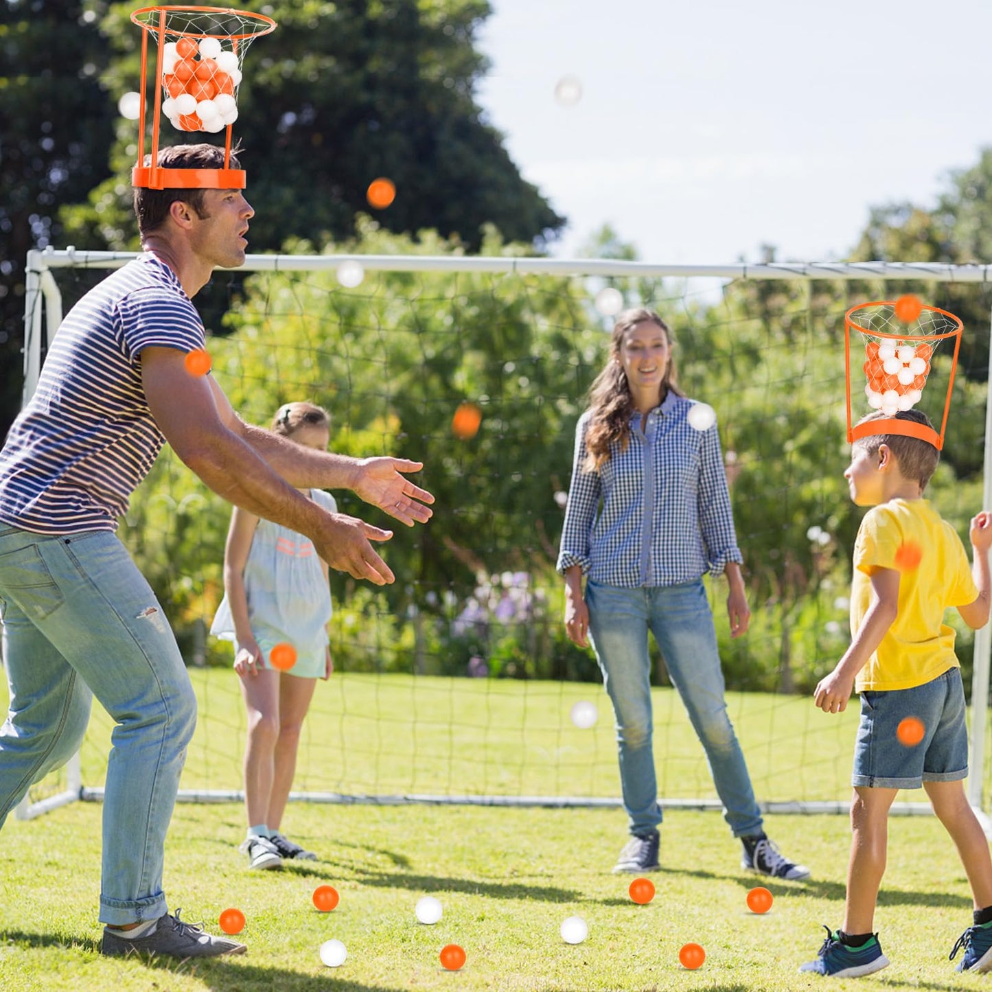2 Pack Head Hoop Basketball Party Game For Kids And Adults Carnival Game Adjustable Basket Net Headband With 20 Balls For Carnival Party Birthday Party Family Indoor Outdoor Game (Orange)