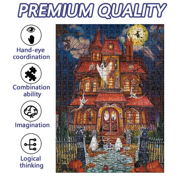 Halloween Fright Night 500 Pieces Jigsaw Puzzles For Adults, Halloween Decoration For Family Party Holiday