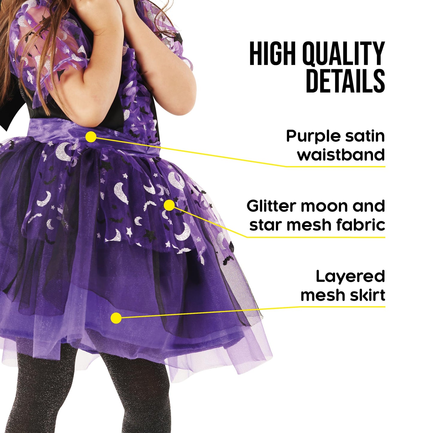 Morph Kids Bat Costume For Girls Halloween Costume Childrens Bat Outfit For Little Girls Dress Up Fun, 4-6 Years