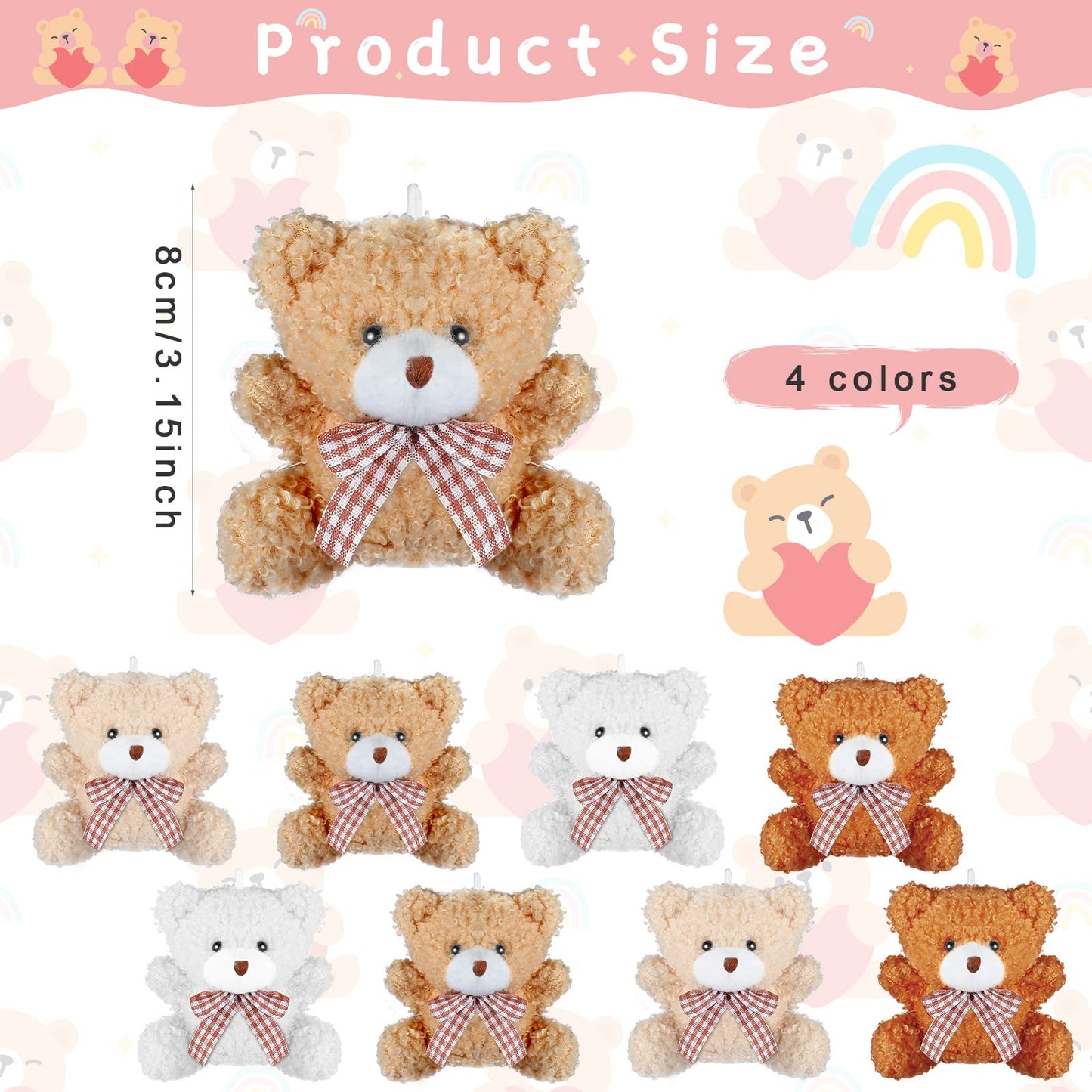 Zomiboo 12 Pcs Mini Plush Stuffed Animal Bulk 4 Inch Graduation Bear Easter Egg Stuffer For Diy Kids Birthday Carnival School Prizes Gift Goodie Bag Filler(Brown, Khaki, Apricot, White, Bear)