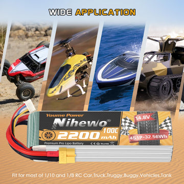 Nihewo 4S Lipo Battery 14.8V 2200Mah Rc Battery Soft Case 100C With Xt60 Plug For Fpv Drone Rc Quadcopter Helicopter Airplane Ca