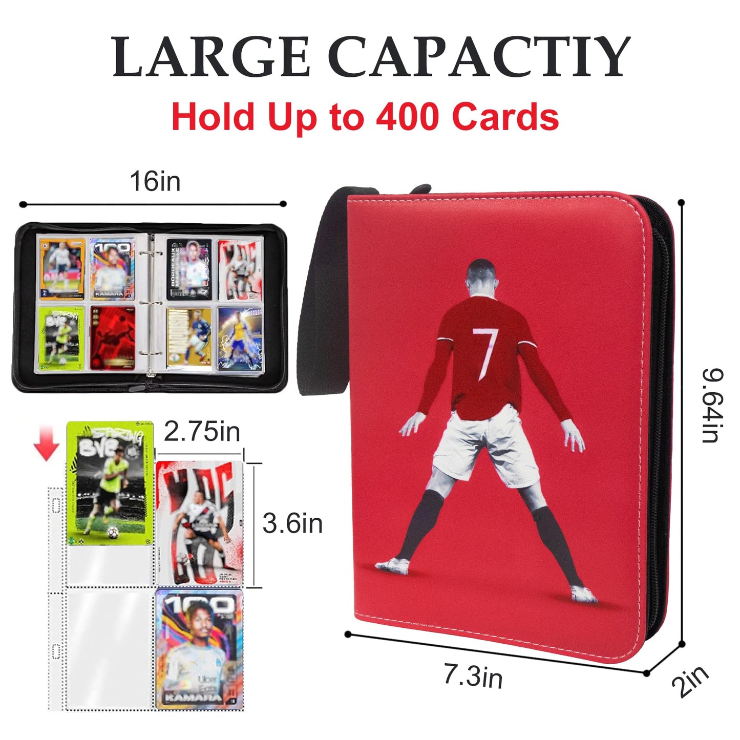 Soccer Card Binder 400 Pockets for Soccer Trading Cards Collectors Portable Waterproof Card Storage Book with Removable Clear Sleeves Compatible with Soccer Cards 2025-26
