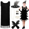 Xaatren 6 Pcs Girls 20'S Flapper Dresses Costume Set For Kids Aged 4-12 Fringed 1920'S Costume Accessories Halloween Costumes(Me