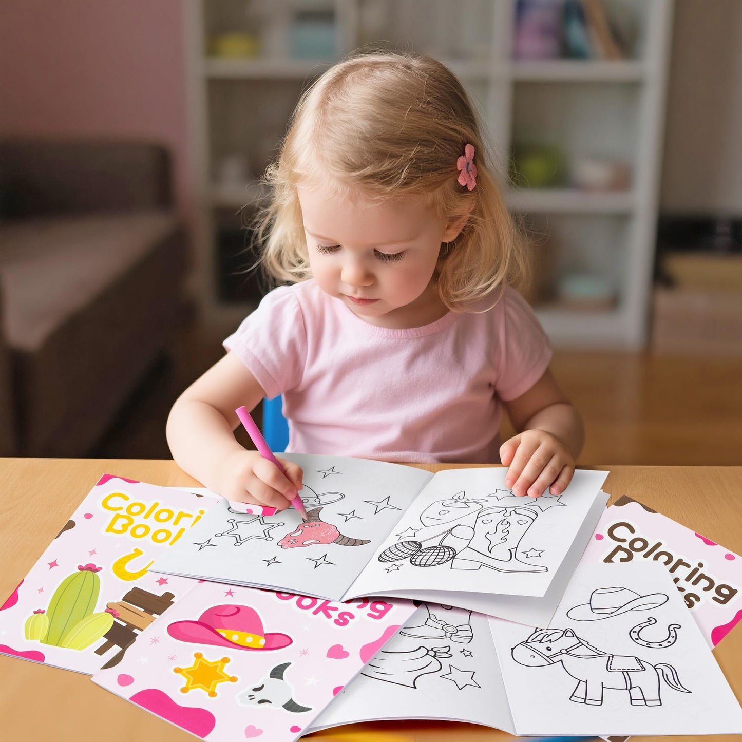 X1zuue Cowgirl Coloring Books for Kids - 24Pcs Bulk Pink Western Cowgirl Mini Coloring Booklet DIY Art Drawing Book for Toddlers