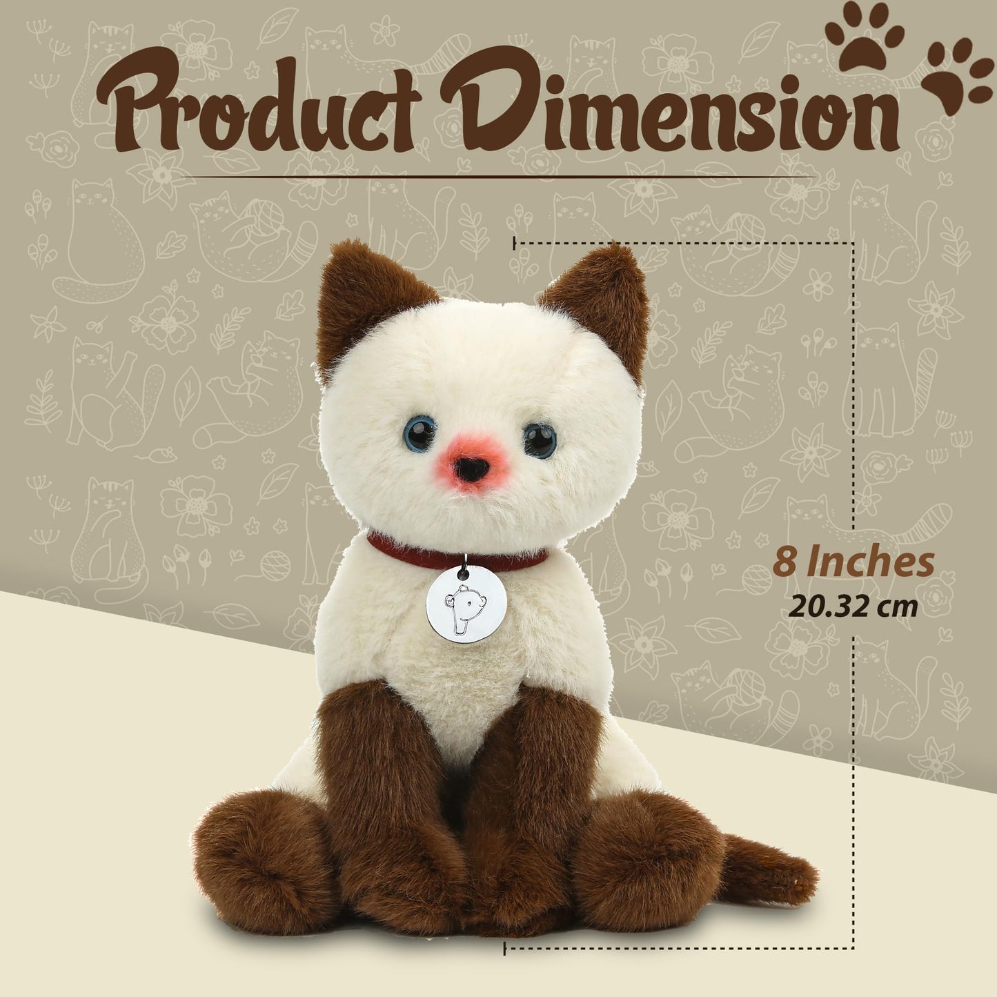 Made By Aliens Adorable Cat Stuffed Animal Plush Toy - enhanced Quality 8 Inch Soft and Cuddly Kitten with Cute Collar - Perfect for Kids  Cat Lovers  and All Ages (Mochi The Siamese Kitty)