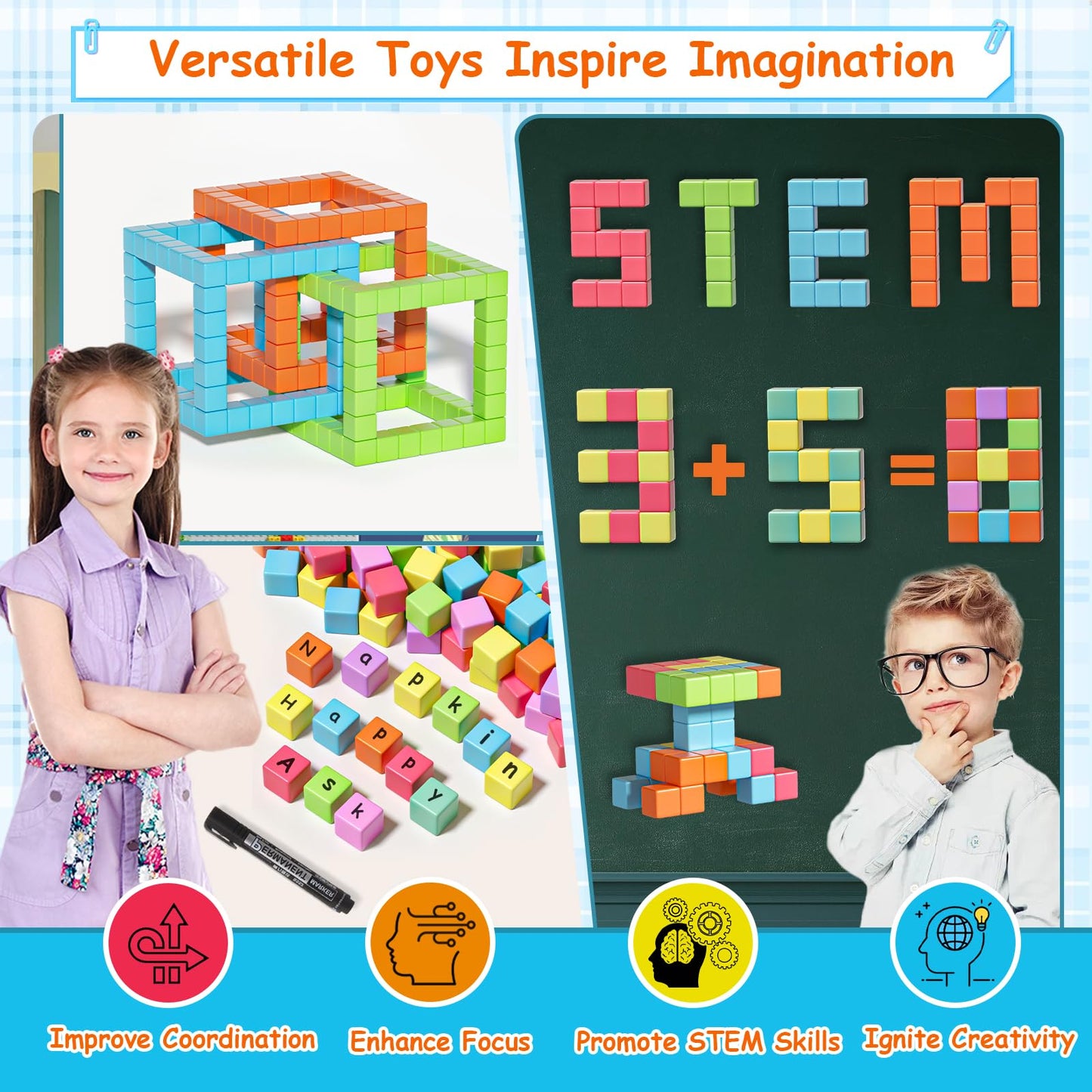 Magnetic Blocks, Magnet Building Cubes for Toddlers Ages 3-5, STEM Educational Sensory Autism Montessori Preschool Toys, Gifts f