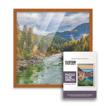 19X19 Puzzle Frame Kit With Glue Sheets | Light Brown Traditional Picture Frame | Real Wood With Uv Resistant Acrylic Front | Ma