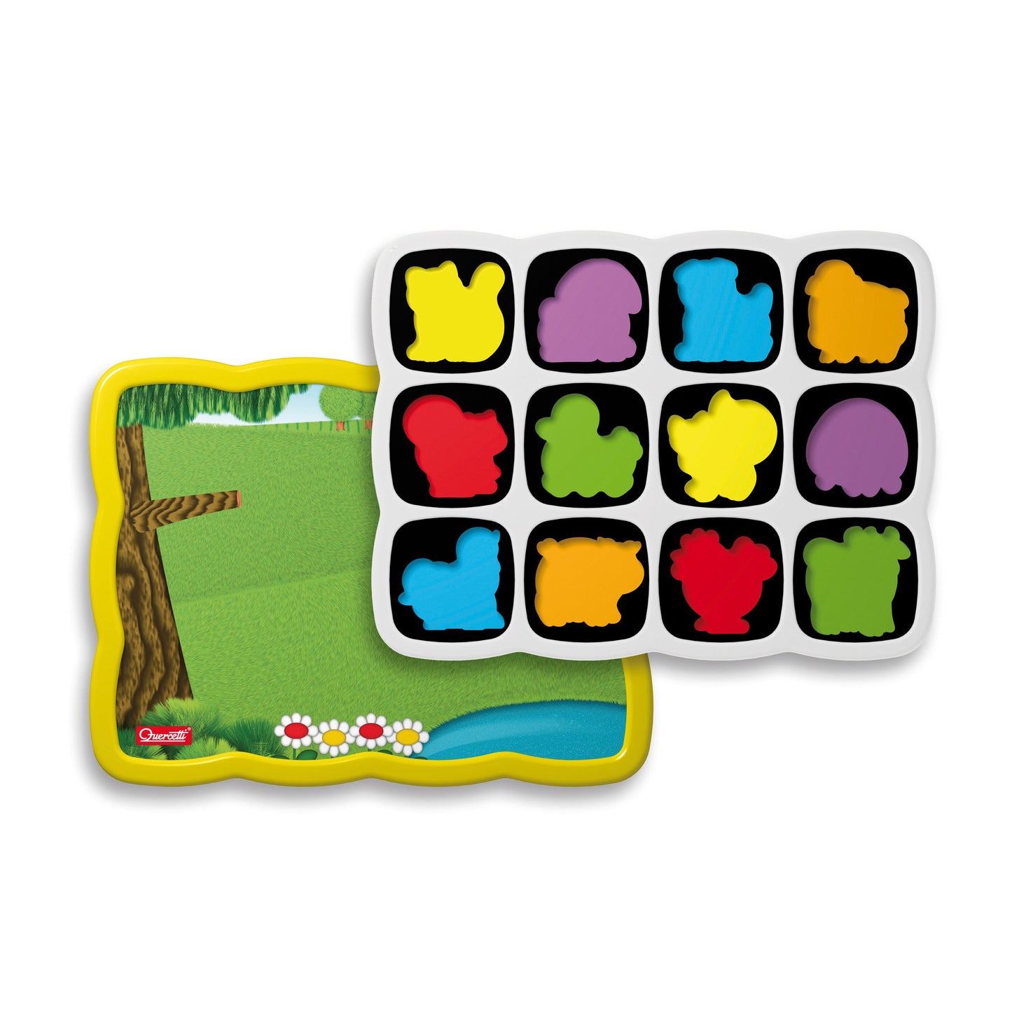 Quercetti Smart Puzzle Farm - Two-Sided Magnetic Puzzle, 12 Pieces, Multicolor, 13 Farm Animal Shapes, Model 002308