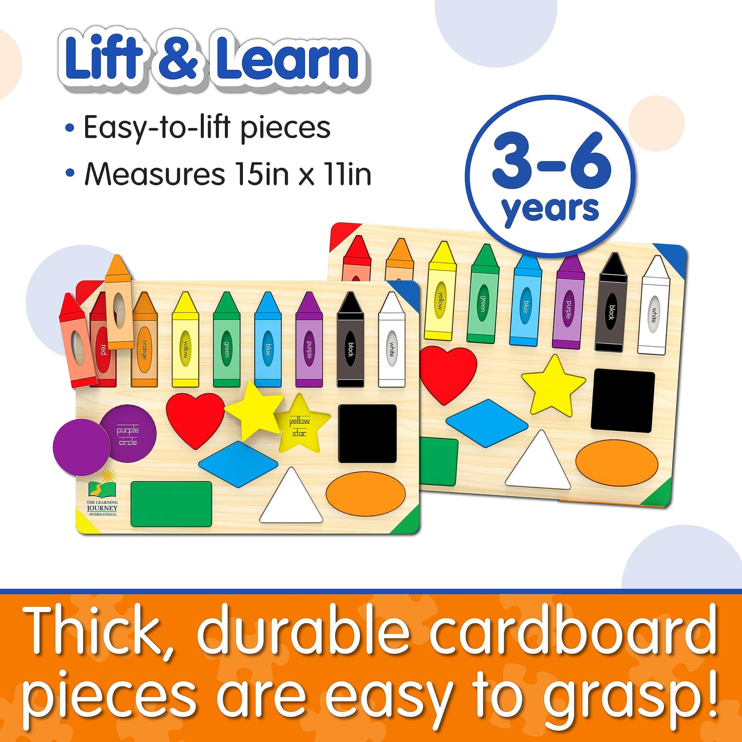 The Learning Journey Lift & Learn Puzzle - Colors & Shapes, Educational Toy for Ages 3+, Cardboard, Model 501825, Brown