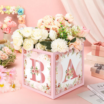 Jetec 10 Piece 7X 7X 7 Inch Baby Shower Centerpiece Boxes Baby Shower Party Decorations Table Display With Letters Gender Reveal Party Favor Block Holder(Floral Style)