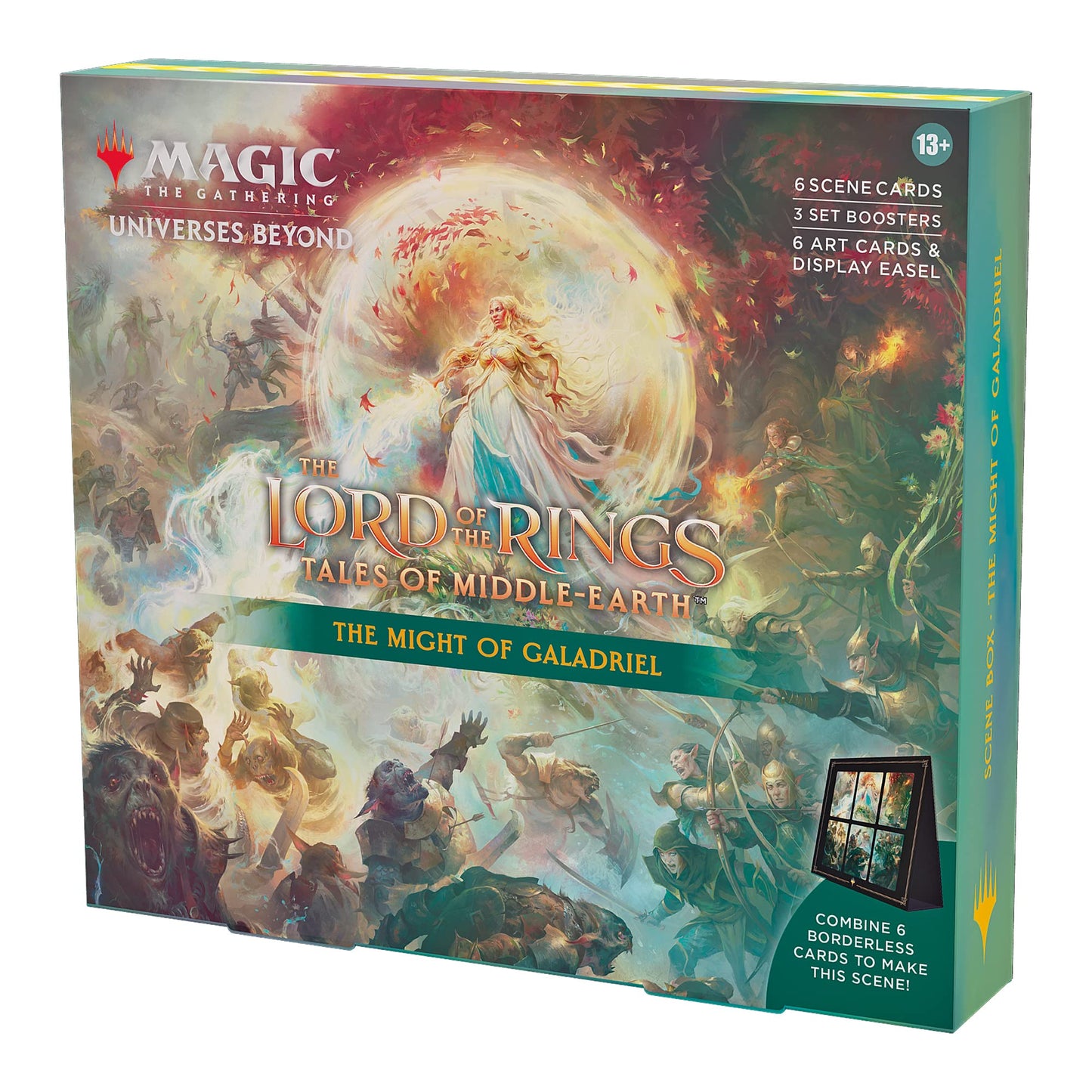 Magic The Gathering Scene Box - The Might of Galadriel, 6 Scene Cards, 6 Art Cards, 3 Set Boosters, Multicolor, Model D34840000