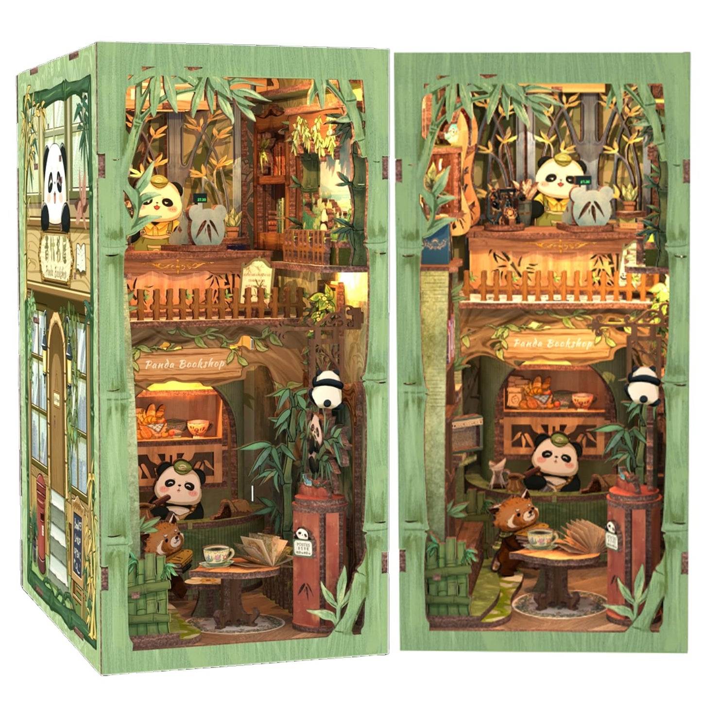 CUTEBEE Book Nook Kit - DIY Miniature House Dollhouse Kit for mature-themed and Teens  Booknook Bookshelf Decor Alley Model Build with LED Light  Gifts for Family and Friends (Panda Bookshop)