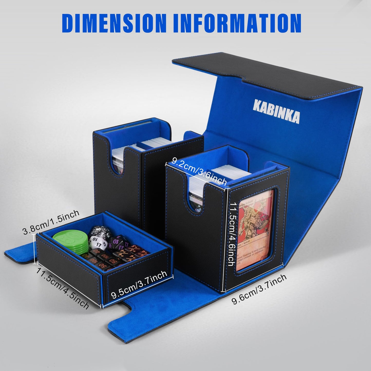Kabinka Deck Box for MTG with Commander Display  3 in 1 Trading Card Storage Box Fit 200 Double-sleeved Cards  Removable Deck Case for TCG/Sports Cards with 2 Magnetic Card Holders (Black Blue)