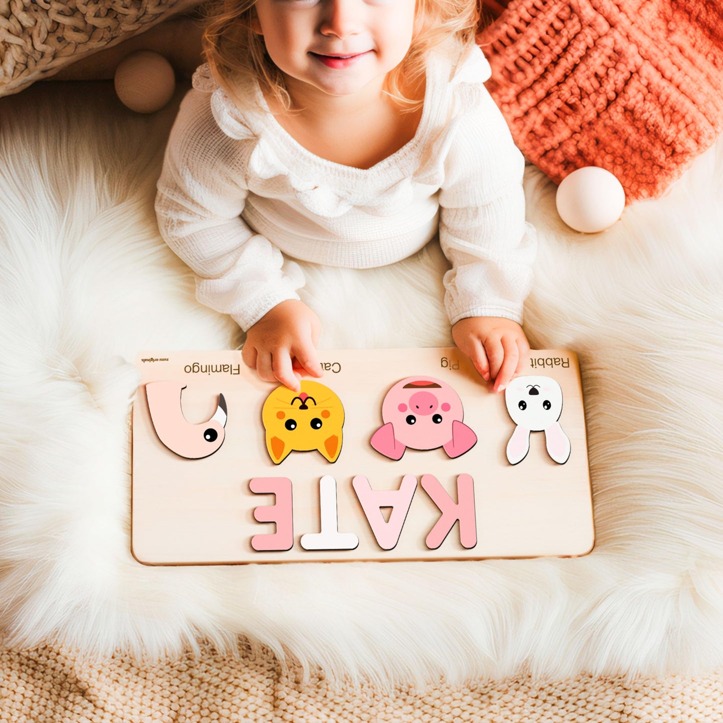 Zuzu Puzzle Custom Name Puzzle for Toddlers 1-3  1 Year Old Girl Gifts  1st Birthday Gifts Boy  ABC Wooden Puzzle Animals and Alphabet Learning Puzzles Toys for Babies  Preschool Montessori Toys