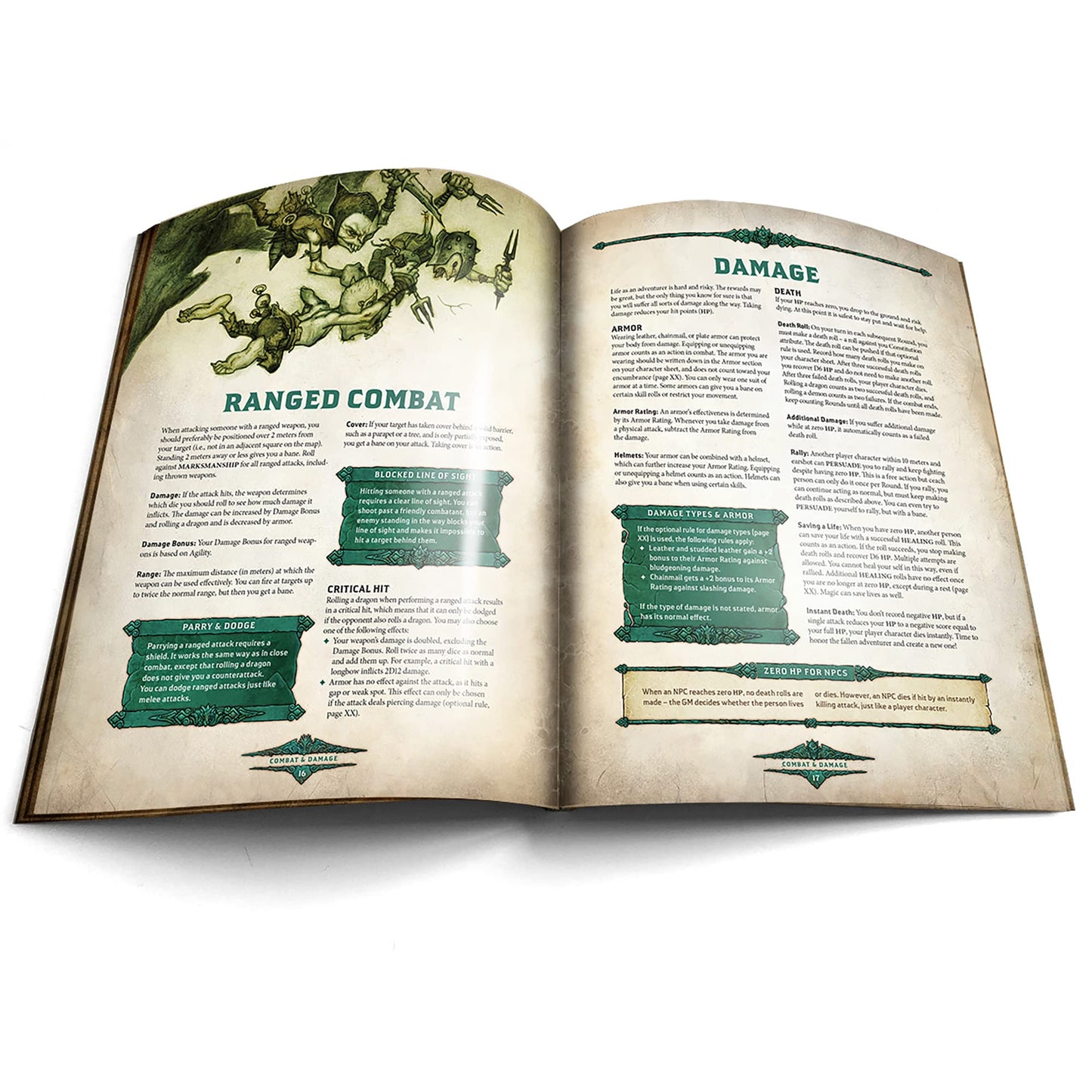 Free League Dragonbane RPG Core Set - Includes Dice, Rulebook, Adventures, Map - Medium Size - Green, Brown, Beige - Model 230017