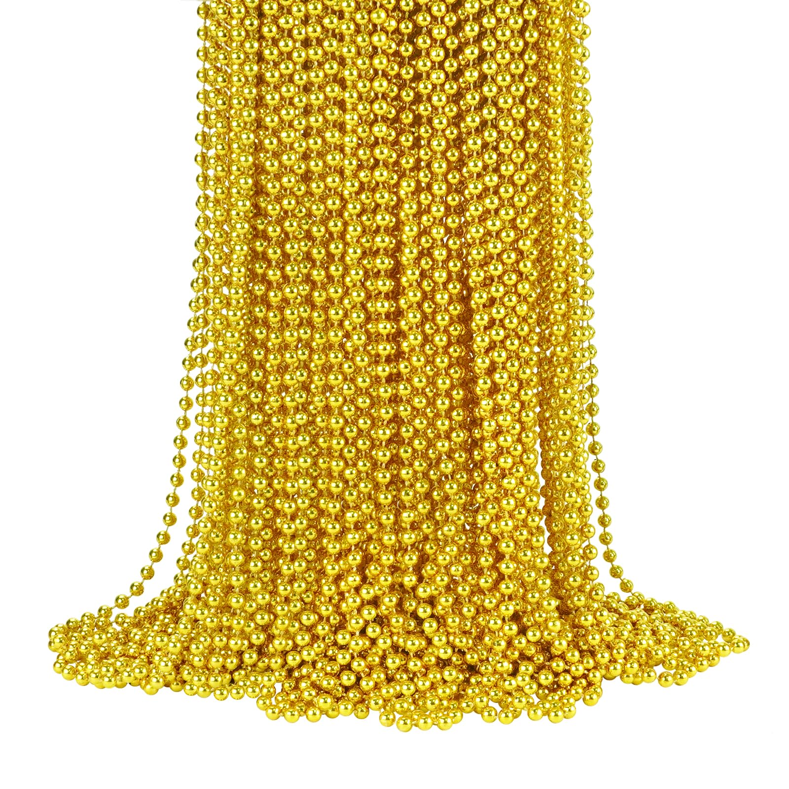 YAXINRUI 72 PCS Metallic Gold Bead Necklaces, 33 Inch 7 mm Mardi Gras Beads Bulk Round Beaded Necklaces Costume Necklace for Mar