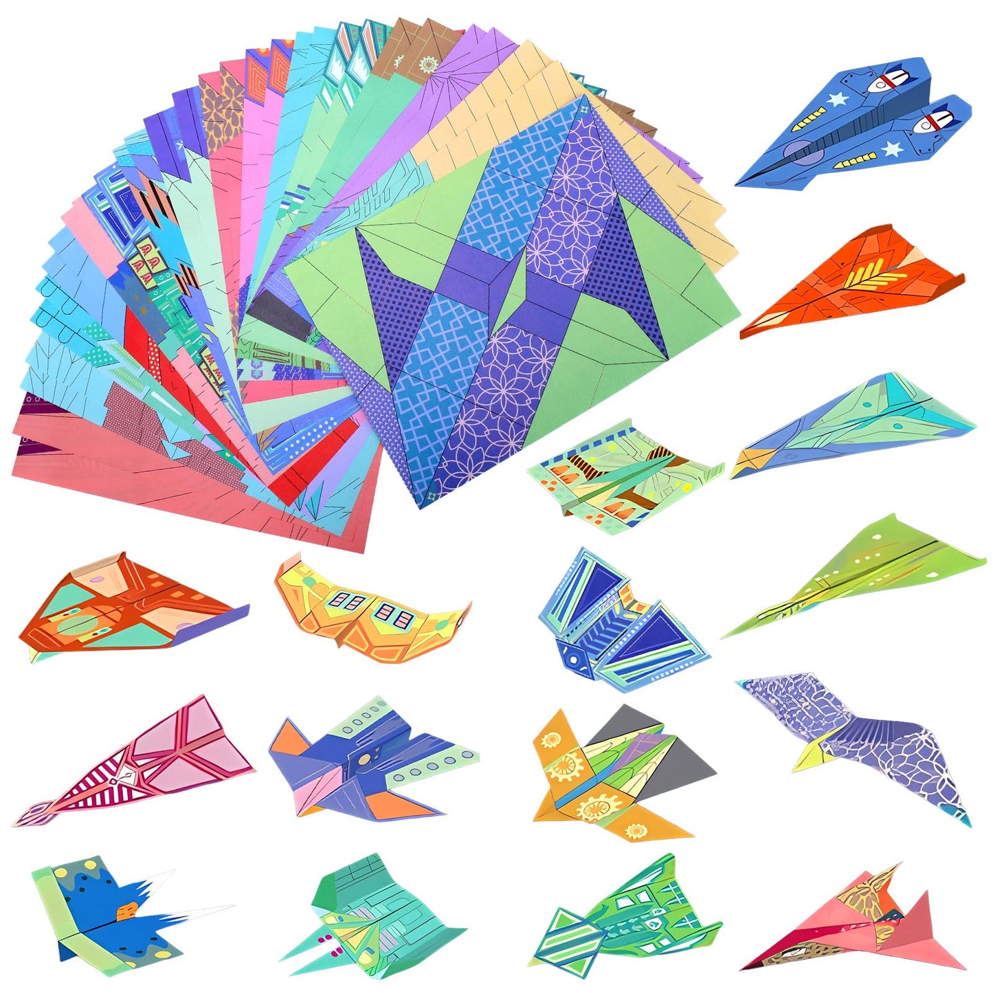 Vodolo 2 Pack Paper Airplane Kits with 16 Classic Designs,64 Sheets Paper Planes Origami Kit for Kids Ages 5-12,Airplane Gifts f