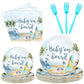 Sunnyray 96 Pieces Baby Shower Plates and Napkins Party Decorations Supplies Baby Shower Party Dessert Plates Napkins Forks for 