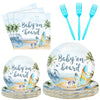 Sunnyray 96 Pieces Baby Shower Plates and Napkins Party Decorations Supplies Baby Shower Party Dessert Plates Napkins Forks for 