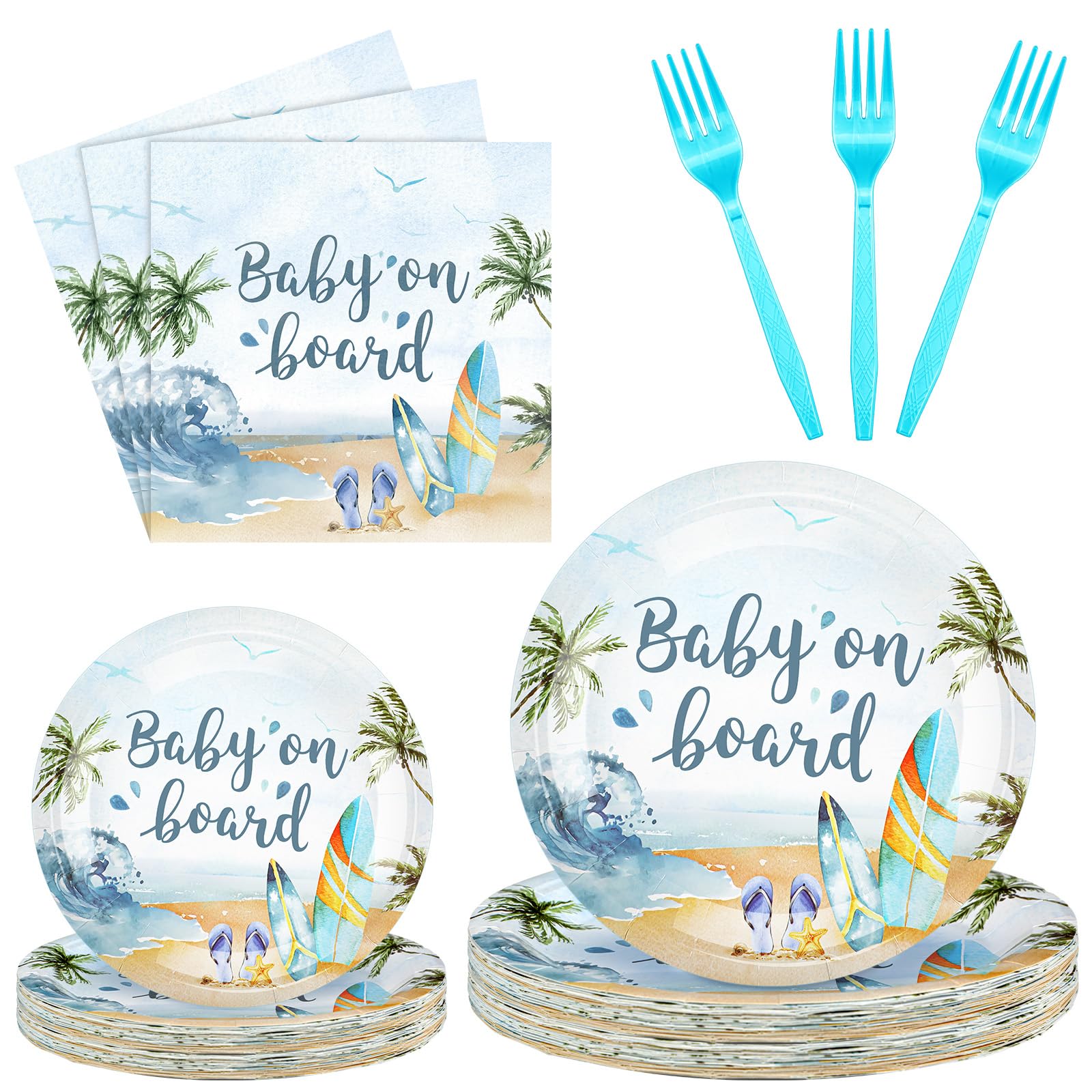 Sunnyray 96 Pieces Baby Shower Plates and Napkins Party Decorations Supplies Baby Shower Party Dessert Plates Napkins Forks for 