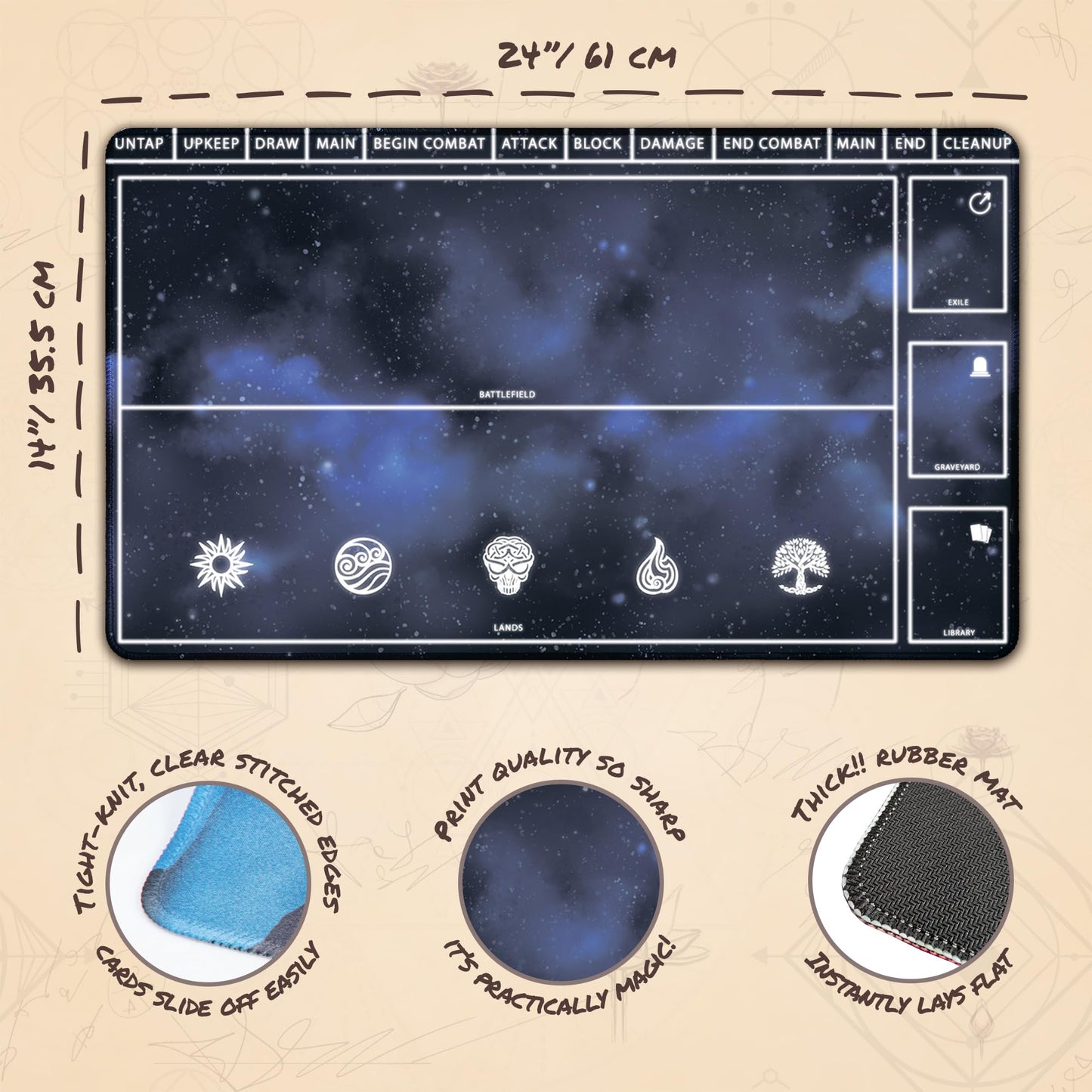 Paramint Cosmic Blue Playmat With Zones (Stitched) - Mtg Playmat - Compatible With Magic The Gathering Playmat - Play Mtg, Yugio