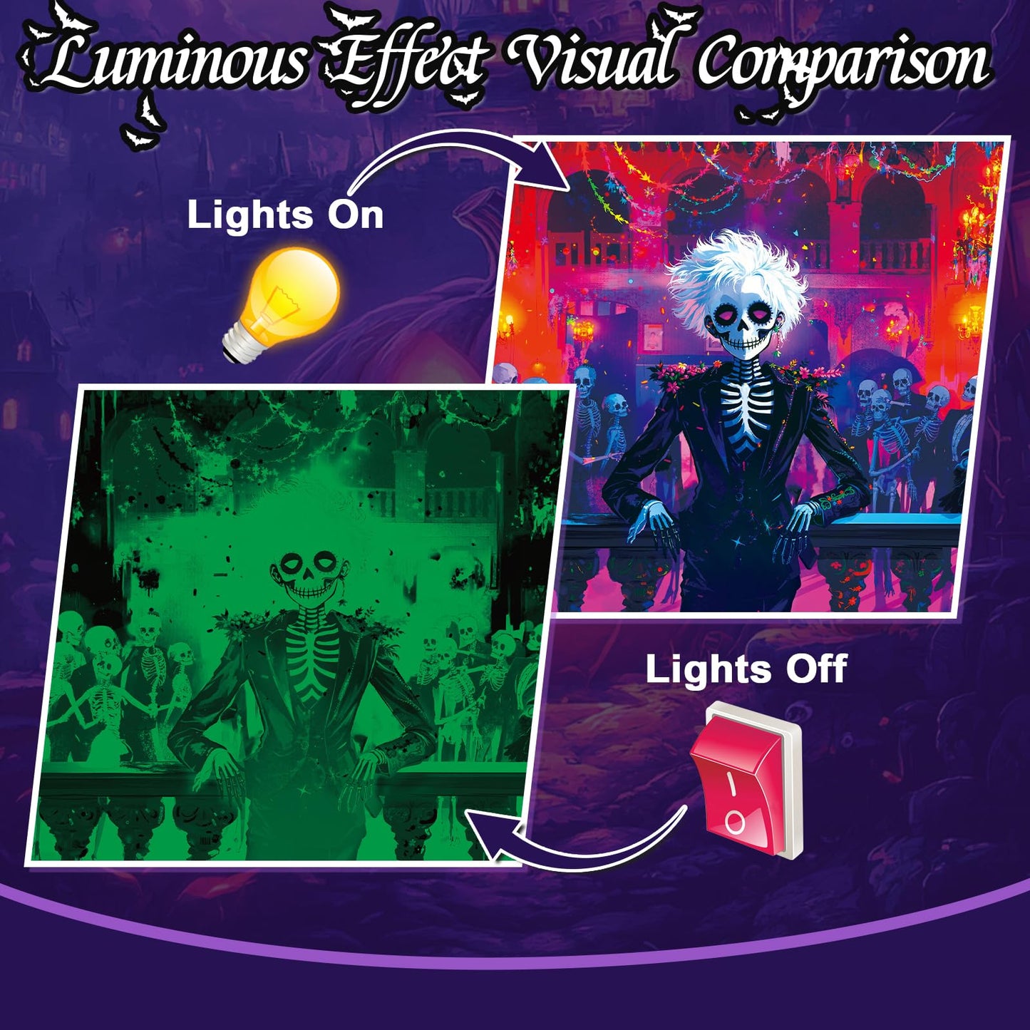 Puzzles 1000 Pieces for mature-themeds Horror Puzzles for mature-themeds 2 Pack  Glow in The Dark - Skeleton Princess & Prince Jigsaw Puzzle  Spooky Night Scene Gift  26.77x19.29 Inch