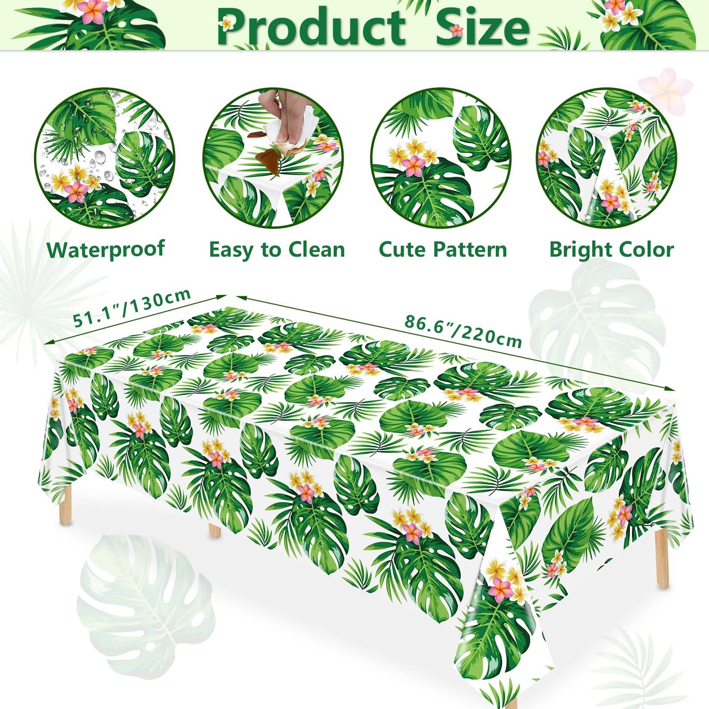 4 Pack Hawaiian Luau Tablecloths Tropical Palm Leaves Table Cloth Hawaiian Luau Table Cover Palm Leaves Table Cloth Baby Birthda